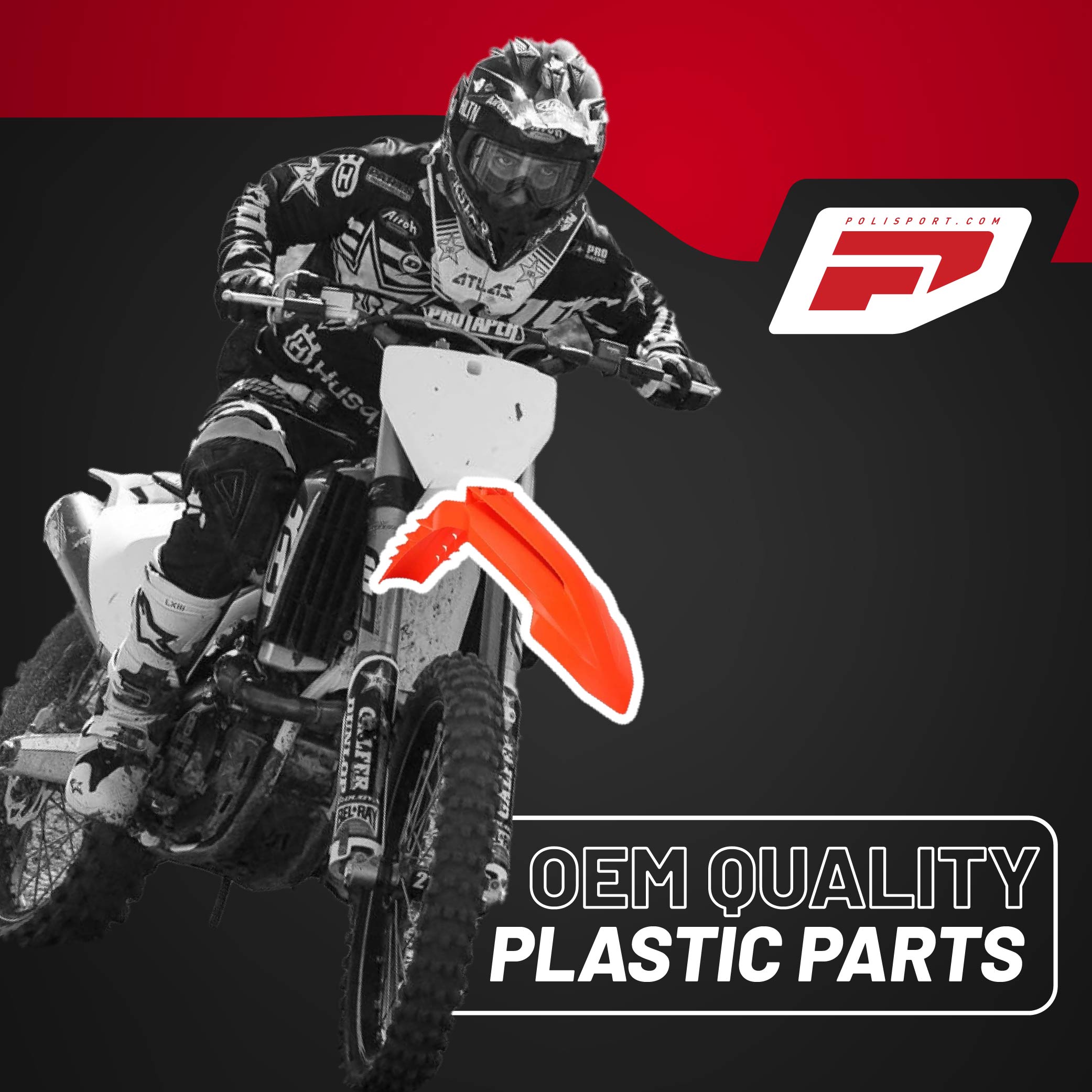 Polisport Motocross (MX) Replica Plastic Kit for KTM EXC/XCF/XCW/XW-F (2024-25) Dirt Bike – OEM Quality, Durable, Flexible & Perfect Fit – Orange/Black