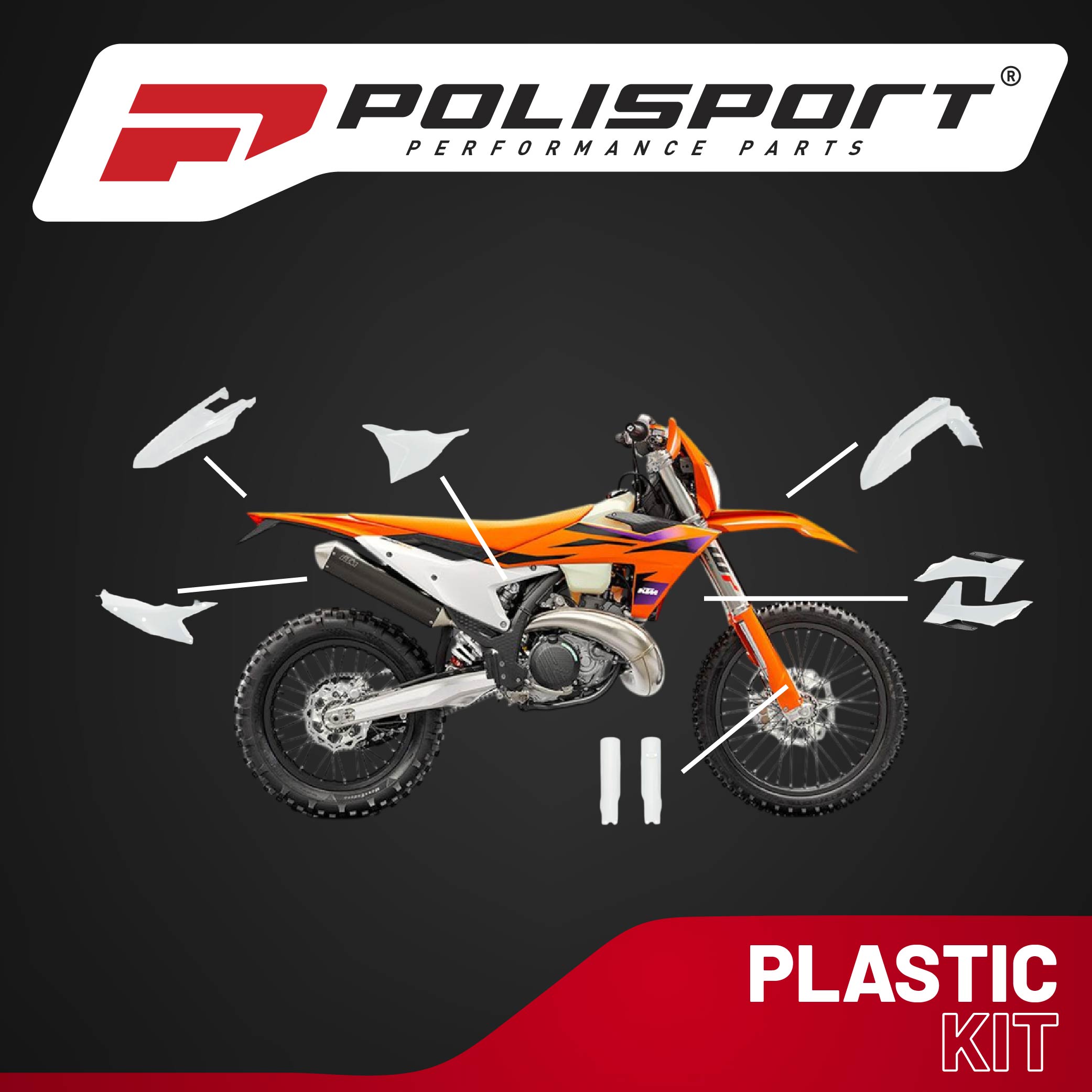 Polisport Motocross (MX) Replica Plastic Kit for KTM EXC/EXC (2024-25) Dirt Bike – OEM Quality, Durable, Flexible & Perfect Fit – White