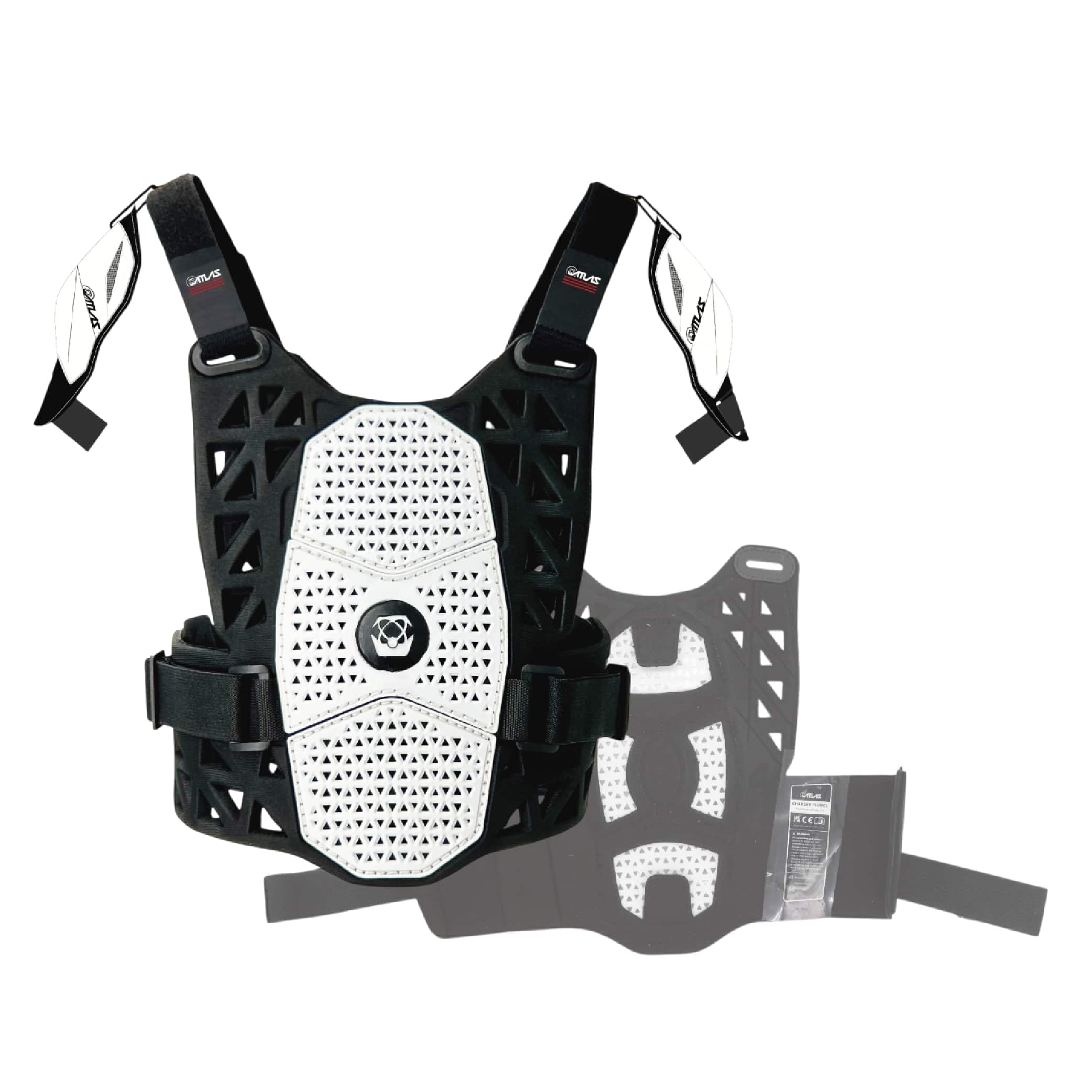Atlas Charger PeeWee White + Shoulders A1020-00-000 - CE Certified Youth Neck Brace with Adjustable Shoulder Pads, Lightweight Design, Impact-Resistant Protection for Motocross, BMX, and Extreme Sports