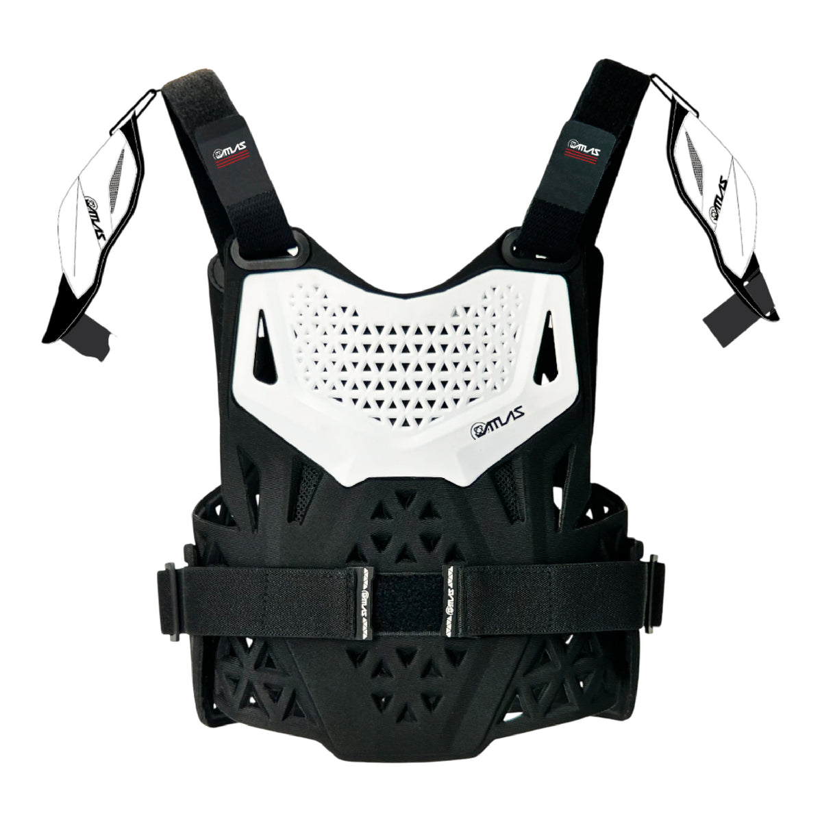 Atlas Charger PeeWee White + Shoulders A1020-00-000 - CE Certified Youth Neck Brace with Adjustable Shoulder Pads, Lightweight Design, Impact-Resistant Protection for Motocross, BMX, and Extreme Sports