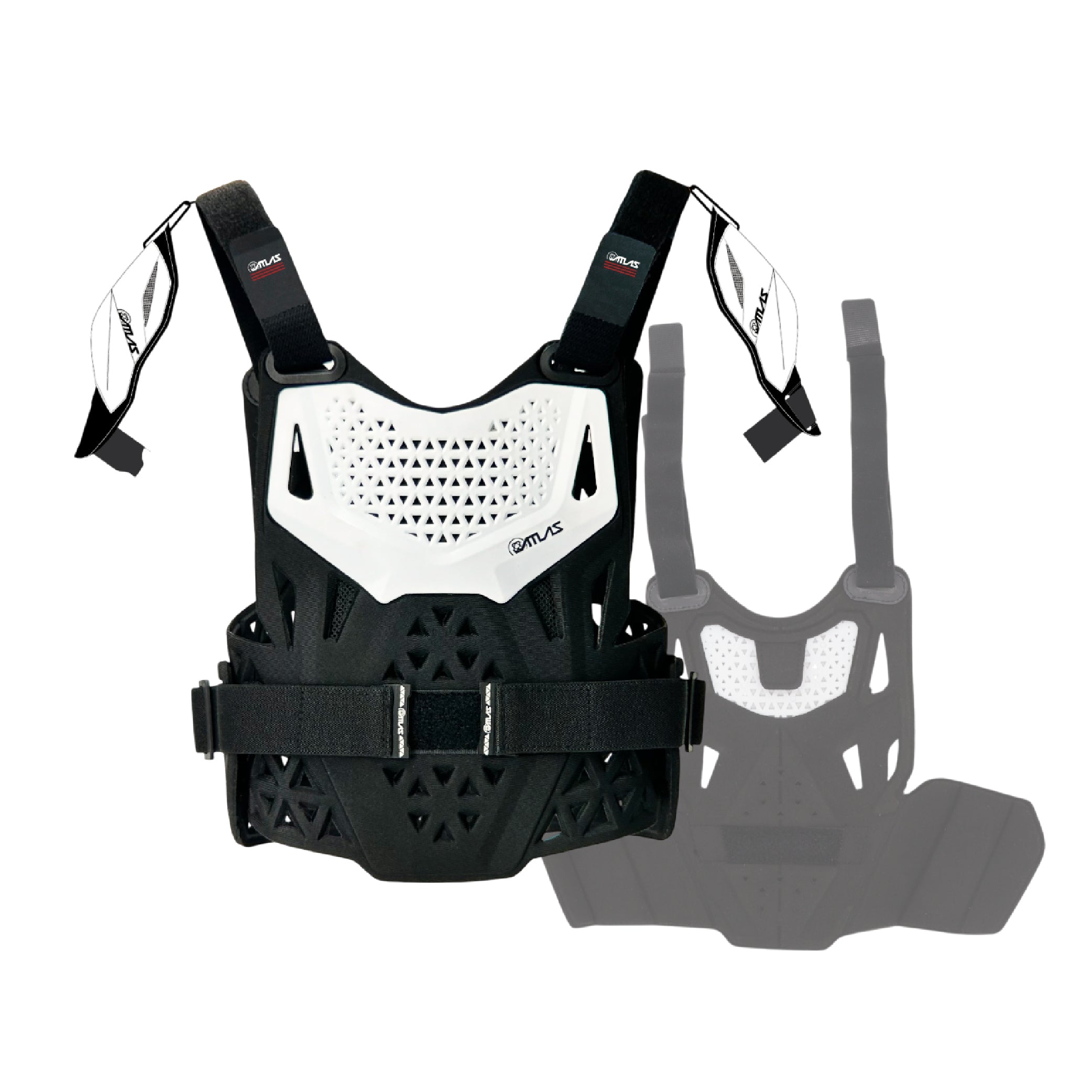 Atlas Charger PeeWee White + Shoulders A1020-00-000 - CE Certified Youth Neck Brace with Adjustable Shoulder Pads, Lightweight Design, Impact-Resistant Protection for Motocross, BMX, and Extreme Sports