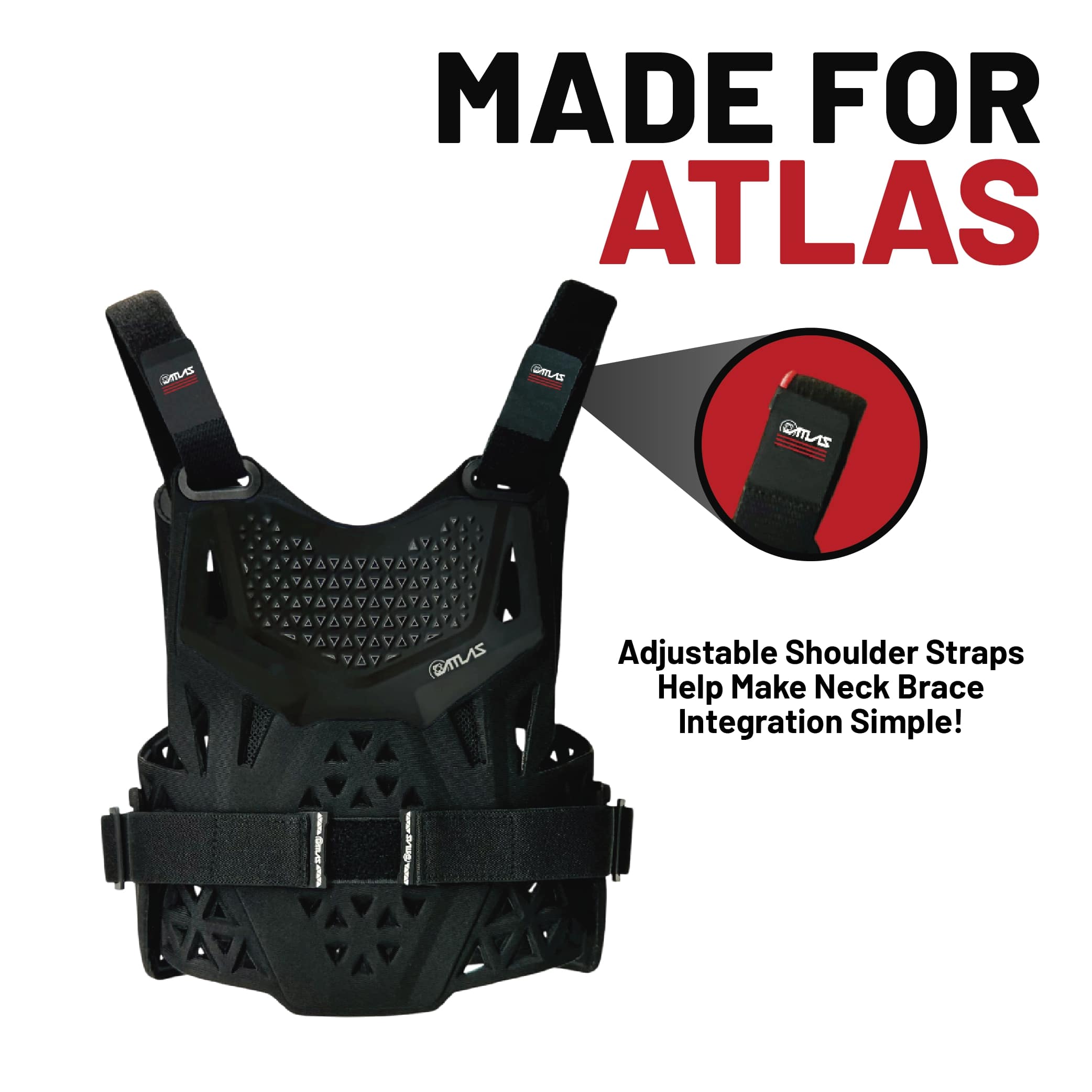 Atlas Charger PeeWee Black + Shoulders A1020-01-000 - CE Certified Youth Neck Brace with Adjustable Shoulder Pads, Lightweight Impact-Resistant Protection for Motocross, BMX, and Extreme Sports