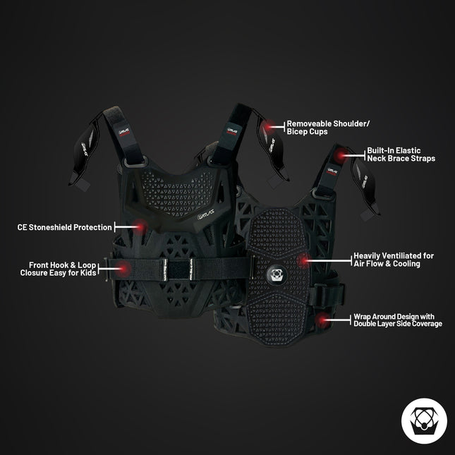 Atlas Charger PeeWee Black + Shoulders A1020-01-000 - CE Certified Youth Neck Brace with Adjustable Shoulder Pads, Lightweight Impact-Resistant Protection for Motocross, BMX, and Extreme Sports