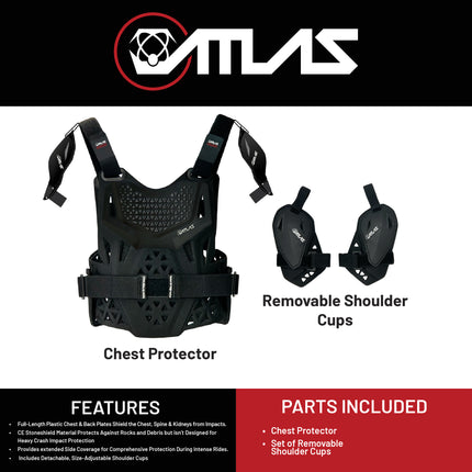 Atlas Charger PeeWee Black + Shoulders A1020-01-000 - CE Certified Youth Neck Brace with Adjustable Shoulder Pads, Lightweight Impact-Resistant Protection for Motocross, BMX, and Extreme Sports
