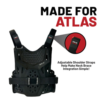 Atlas Charger PeeWee Black + Shoulders A1020-01-000 - CE Certified Youth Neck Brace with Adjustable Shoulder Pads, Lightweight Impact-Resistant Protection for Motocross, BMX, and Extreme Sports