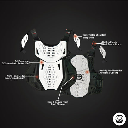 Atlas Charger Youth White + Shoulders A1040-00-000 - CE Stoneshield Certified Youth Neck Brace with Adjustable Shoulder Pads, Lightweight Impact-Resistant Protection for Motocross, BMX, and Extreme Sports