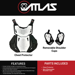 Atlas Charger Youth White + Shoulders A1040-00-000 - CE Stoneshield Certified Youth Neck Brace with Adjustable Shoulder Pads, Lightweight Impact-Resistant Protection for Motocross, BMX, and Extreme Sports