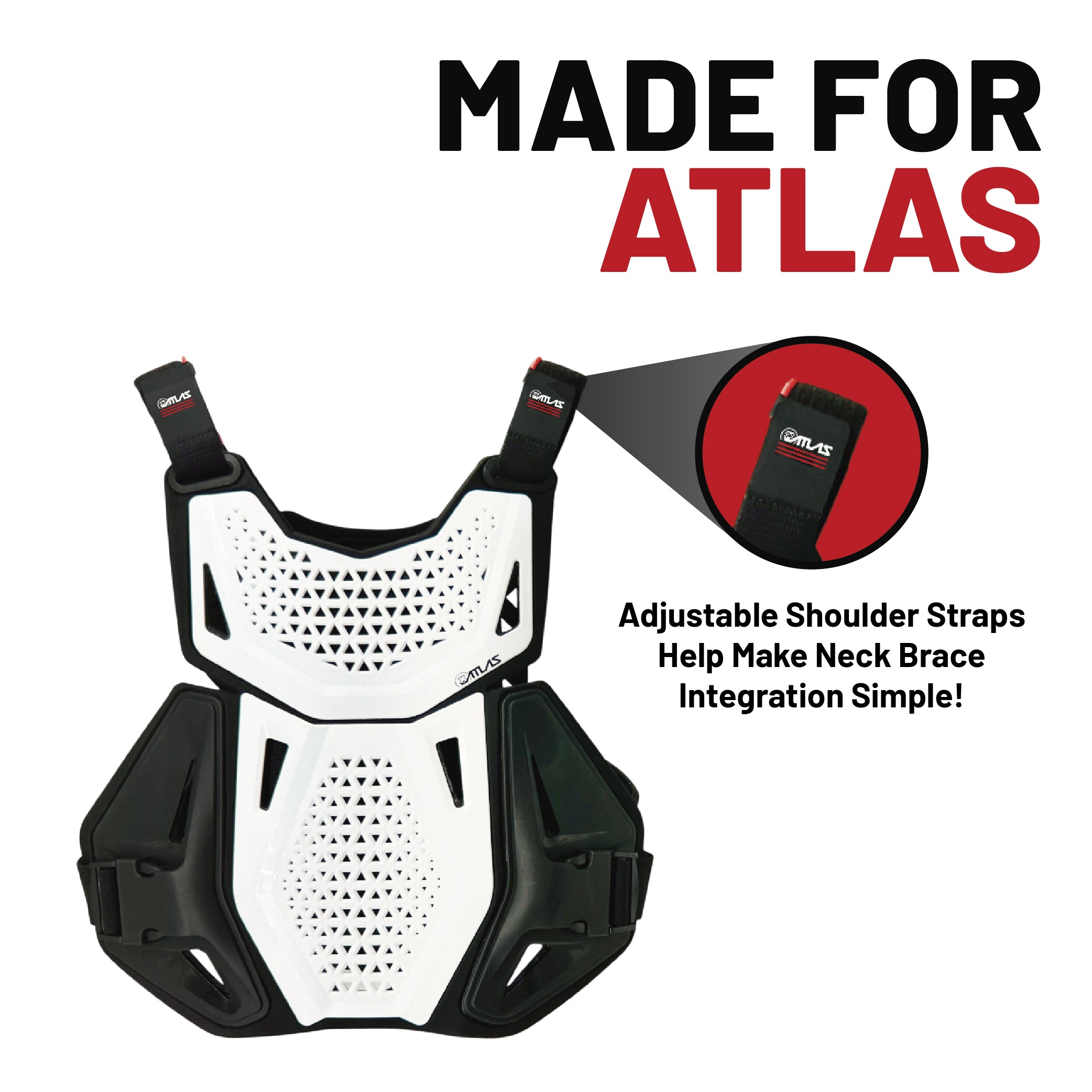 Atlas Charger Youth White + Shoulders A1040-00-000 - CE Stoneshield Certified Youth Neck Brace with Adjustable Shoulder Pads, Lightweight Impact-Resistant Protection for Motocross, BMX, and Extreme Sports