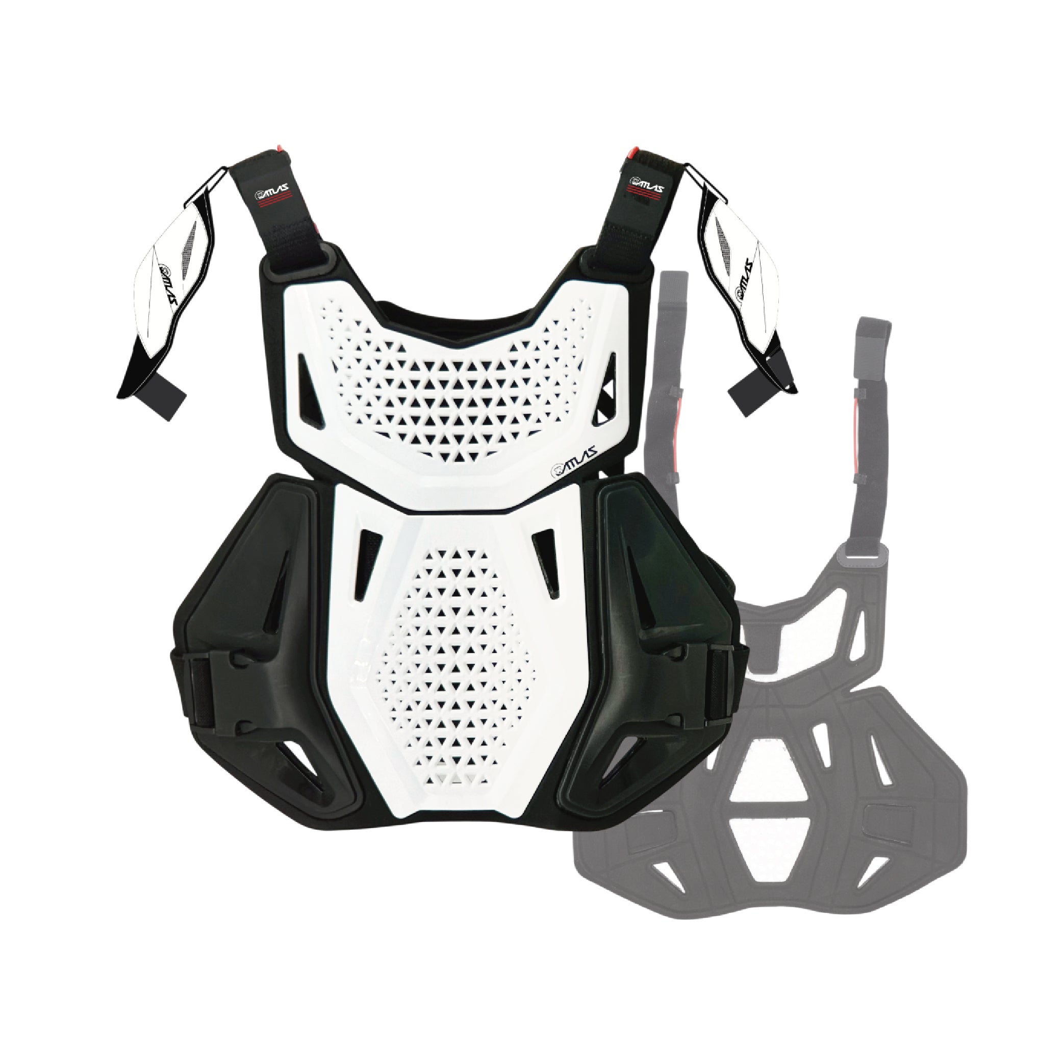 Atlas Charger Youth White + Shoulders A1040-00-000 - CE Stoneshield Certified Youth Neck Brace with Adjustable Shoulder Pads, Lightweight Impact-Resistant Protection for Motocross, BMX, and Extreme Sports