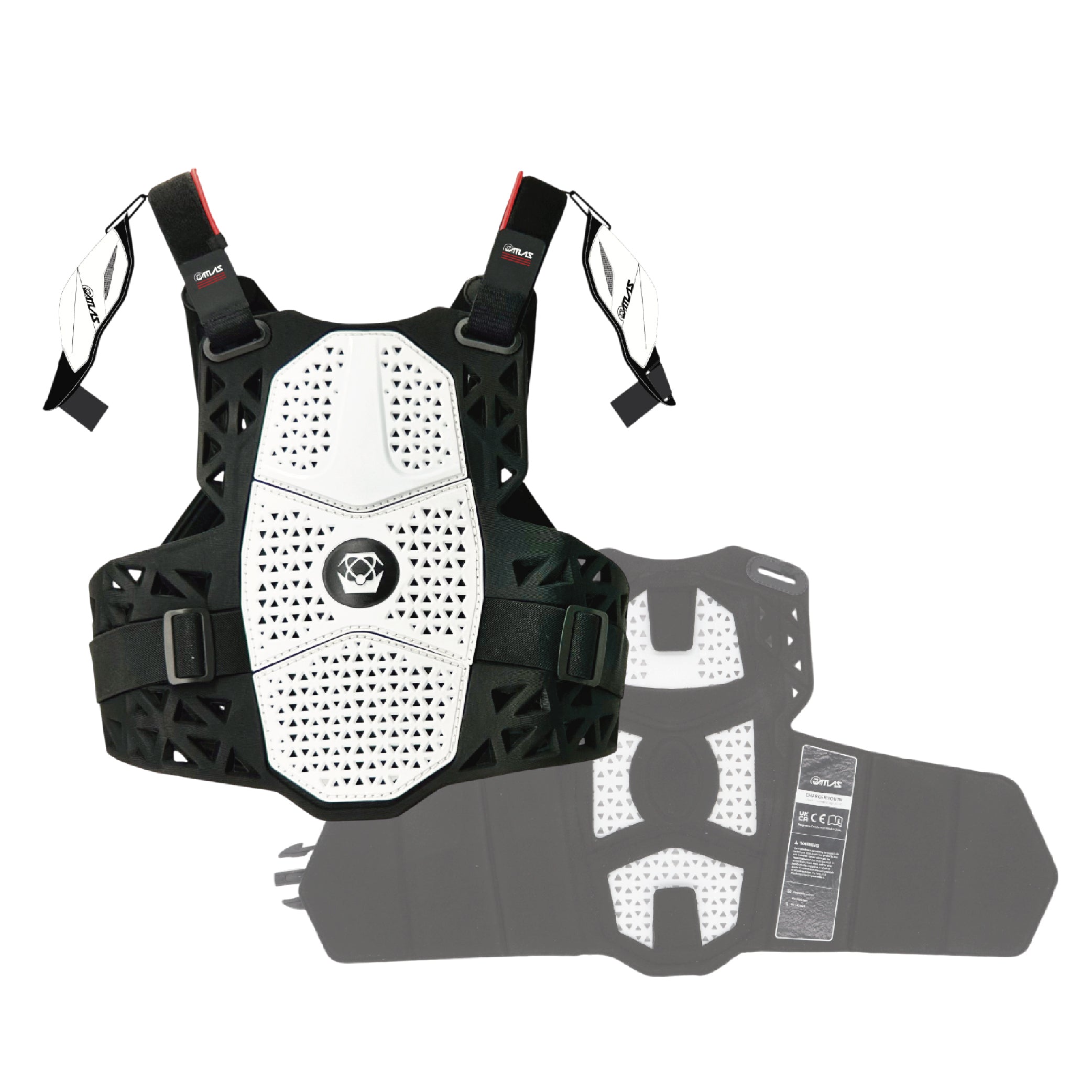 Atlas Charger Youth White + Shoulders A1040-00-000 - CE Stoneshield Certified Youth Neck Brace with Adjustable Shoulder Pads, Lightweight Impact-Resistant Protection for Motocross, BMX, and Extreme Sports