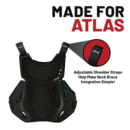 Atlas Charger Youth Black + Shoulders A1040-01-000 - CE Stoneshield Youth Neck Brace with Adjustable Shoulder Pads, Lightweight Impact-Resistant Protection for Motocross, BMX, and Extreme Sports