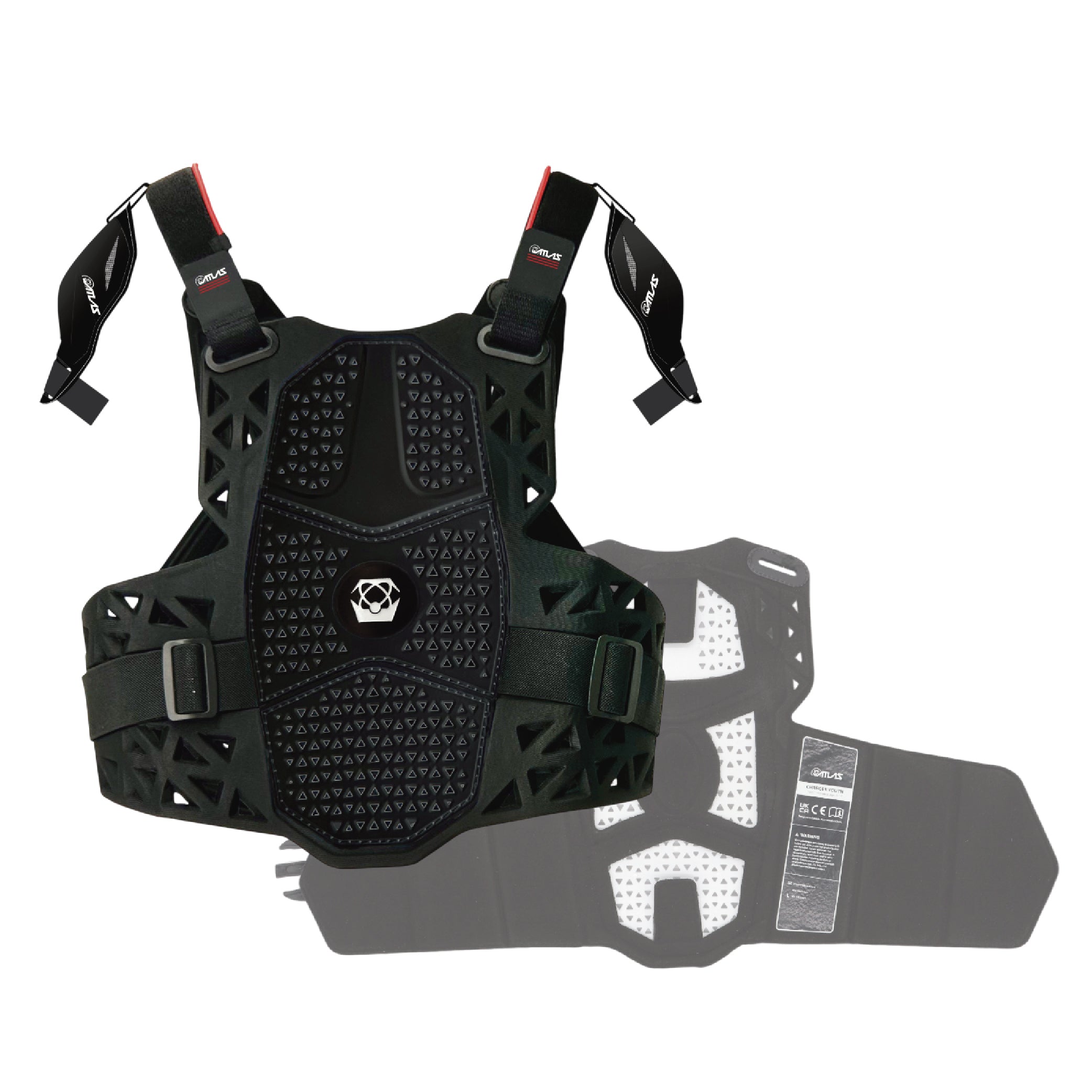 Atlas Charger Youth Black + Shoulders A1040-01-000 - CE Stoneshield Youth Neck Brace with Adjustable Shoulder Pads, Lightweight Impact-Resistant Protection for Motocross, BMX, and Extreme Sports
