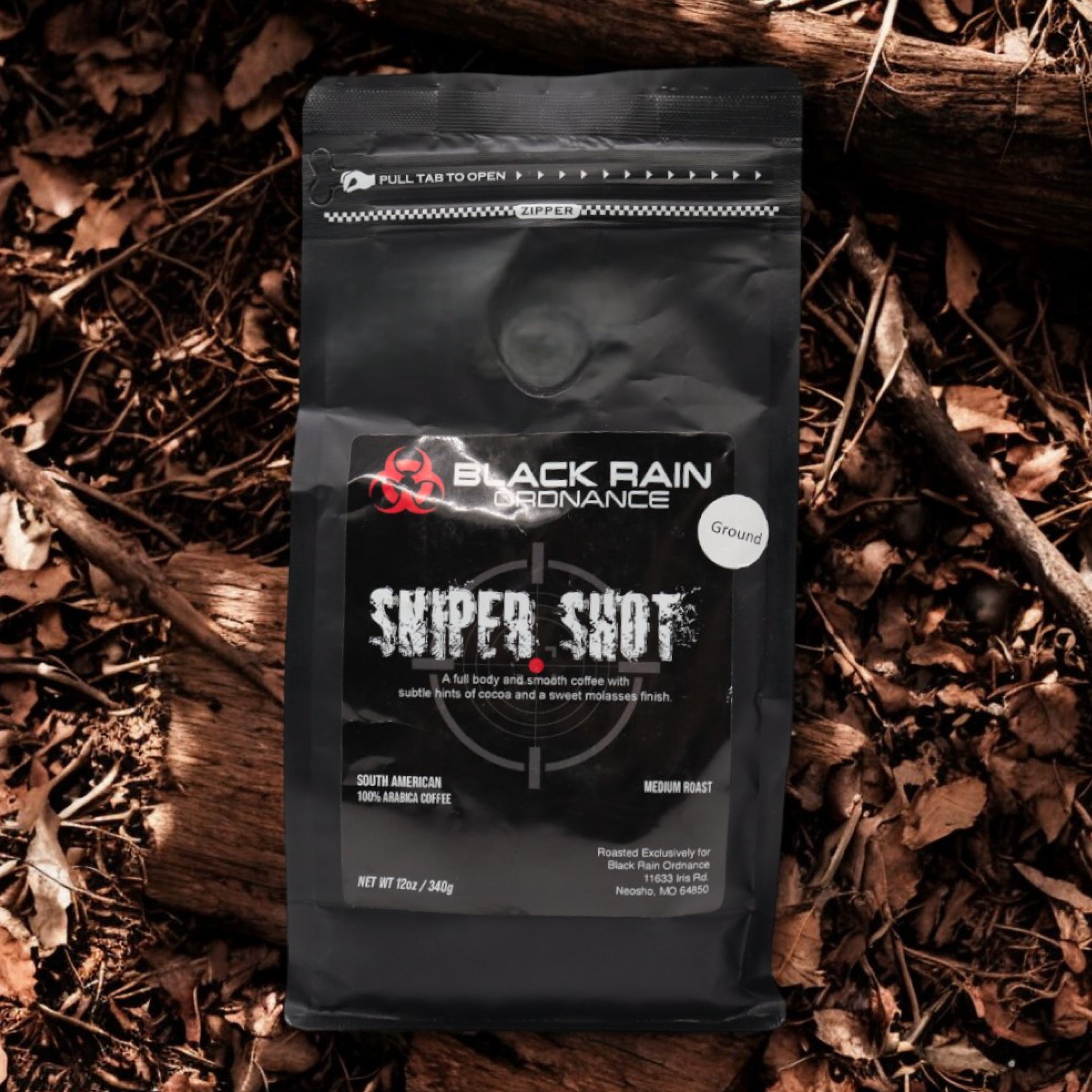 Black Rain Ordnance Sniper Shot Coffee – 100% Ground Arabica Coffee - Medium Roast - 12oz