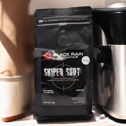 Black Rain Ordnance Sniper Shot Coffee – 100% Ground Arabica Coffee - Medium Roast - 12oz