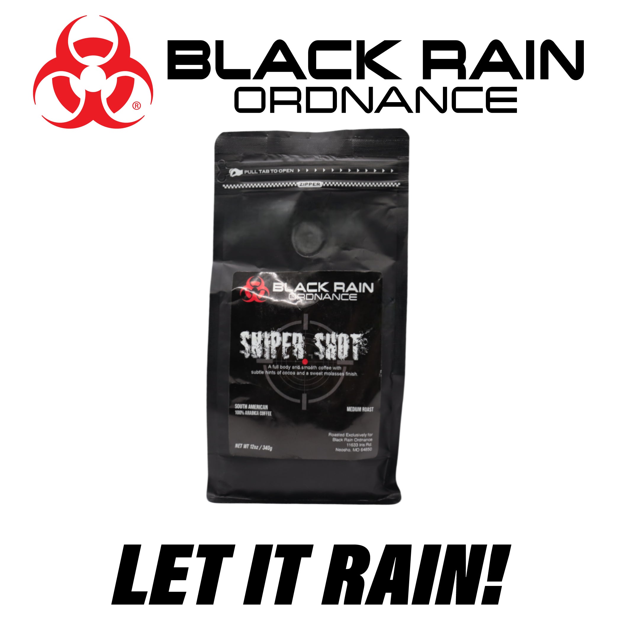 Black Rain Ordnance Sniper Shot Coffee – 100% Ground Arabica Coffee - Medium Roast - 12oz