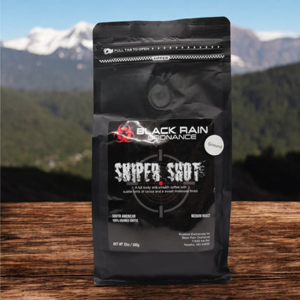 Black Rain Ordnance Sniper Shot Coffee – 100% Ground Arabica Coffee - Medium Roast - 12oz