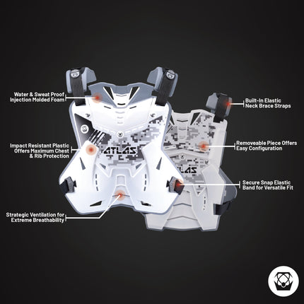 Atlas Defender CPC-00-010 CE Stoneshield Adult Chest Protector, Adjustable Foam/Plastic Construction, Digital Arctic Design, Secure Velcro Closure System, One Size Fits Most