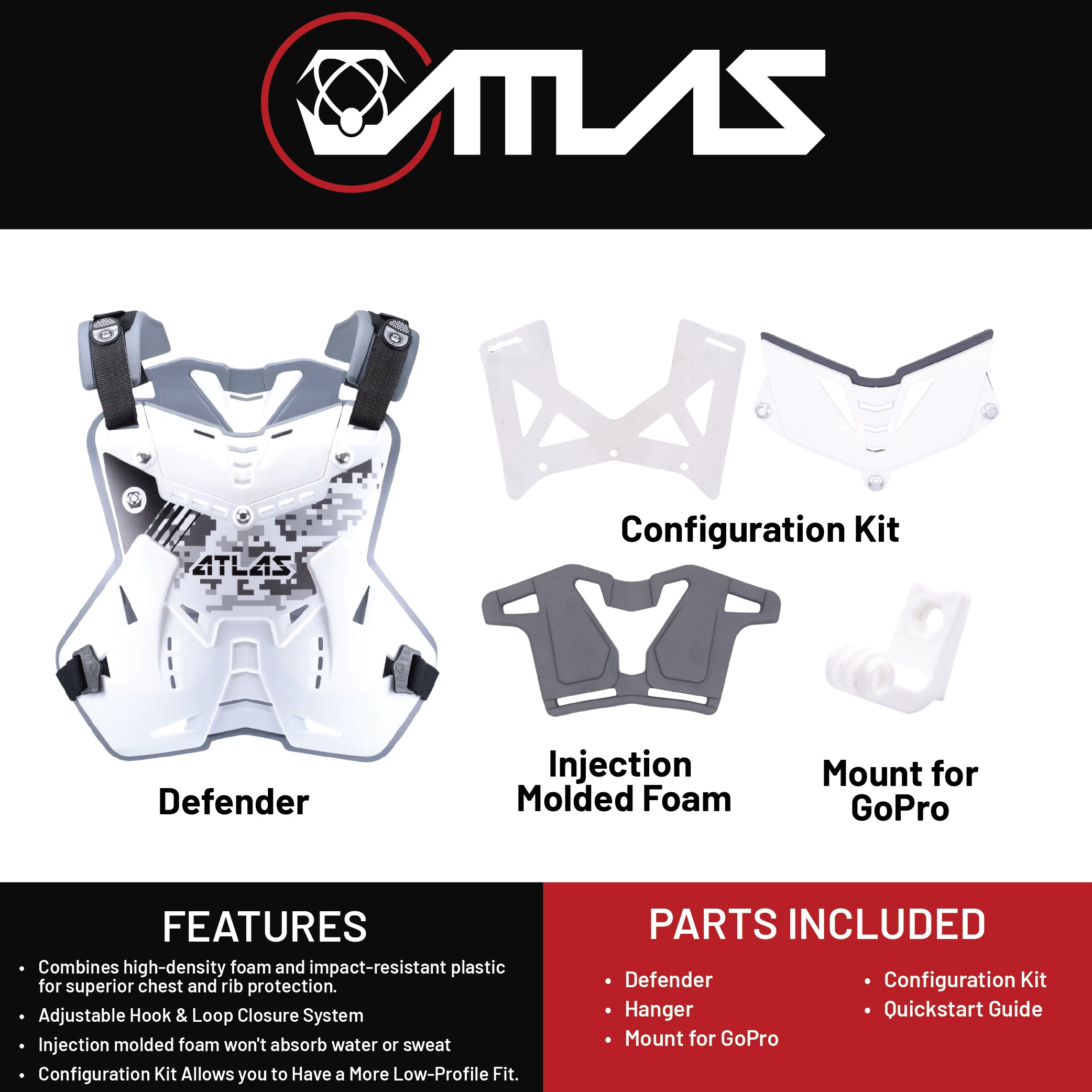 Atlas Defender CPC-00-010 CE Stoneshield Adult Chest Protector, Adjustable Foam/Plastic Construction, Digital Arctic Design, Secure Velcro Closure System, One Size Fits Most