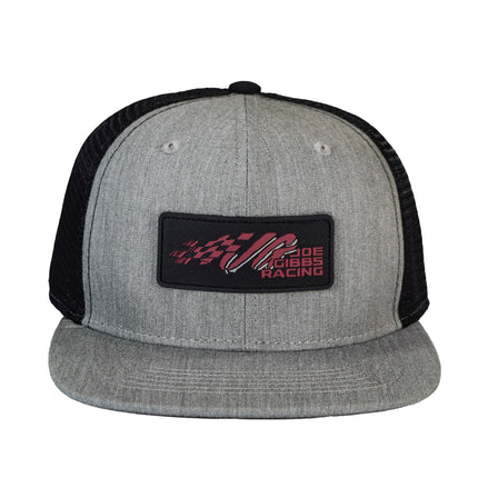 Joe Gibbs Racing Light Grey Rubber Patch Logo Polyester Flatbill Mesh Trucker Hat with Snapback Closure
