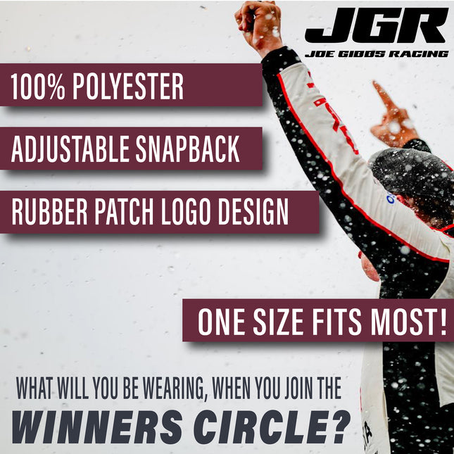 Joe Gibbs Racing Light Grey Rubber Patch Logo Polyester Flatbill Mesh Trucker Hat with Snapback Closure