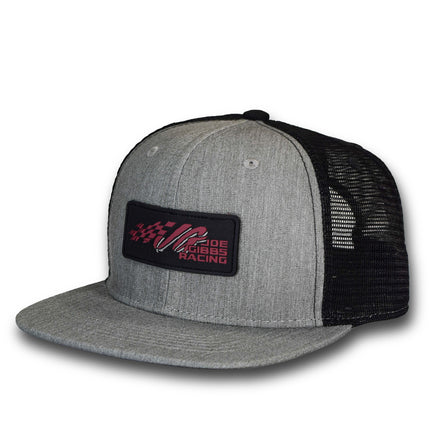 Joe Gibbs Racing Light Grey Rubber Patch Logo Polyester Flatbill Mesh Trucker Hat with Snapback Closure