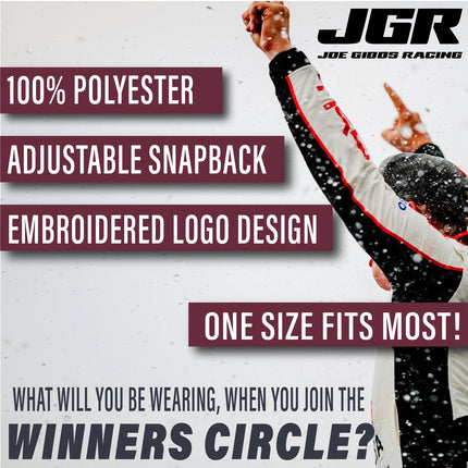 Joe Gibbs Racing Dark Grey Embroidered JGR Logo Polyester Flatbill Mesh Trucker Hat with Snapback Closure