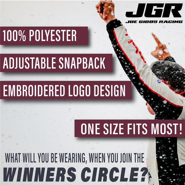 Joe Gibbs Racing Dark Grey Embroidered JGR Logo Polyester Flatbill Mesh Trucker Hat with Snapback Closure