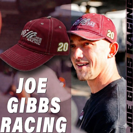 Joe Gibbs Racing #20 Maroon Cotton Baseball Cap with Embroidered Logo & Adjustable Hook and Loop Closure