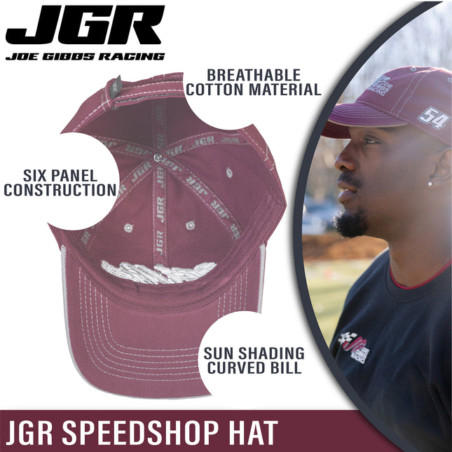 Joe Gibbs Racing #54 Burgandy Cotton Baseball Cap with Embroidered Logo & Adjustable Velcro Closure