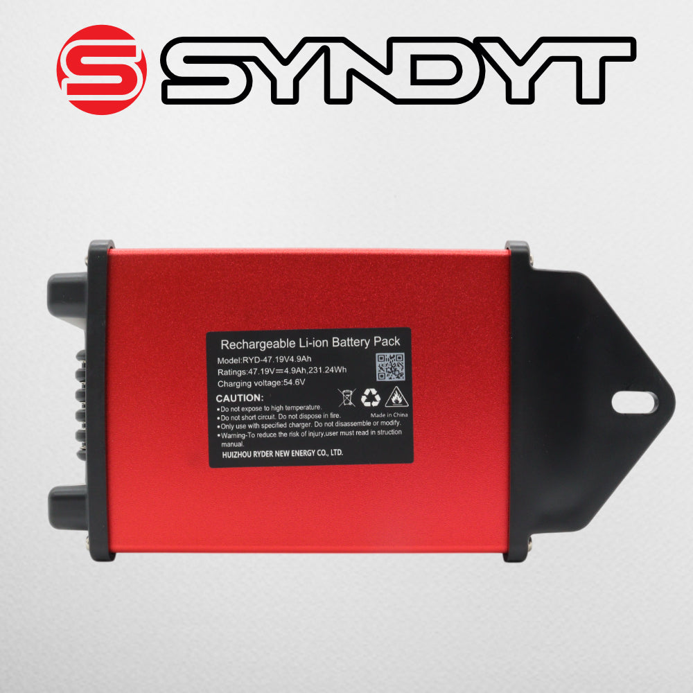 SYNDYT SYR 200 48V 5Ah Race Battery, Lithium-Ion Replacement Battery for SYNDYT SYR 200 and other SYNDYT 36V eBMX race platforms. Charge time gives 30-90minutes of runtime.
