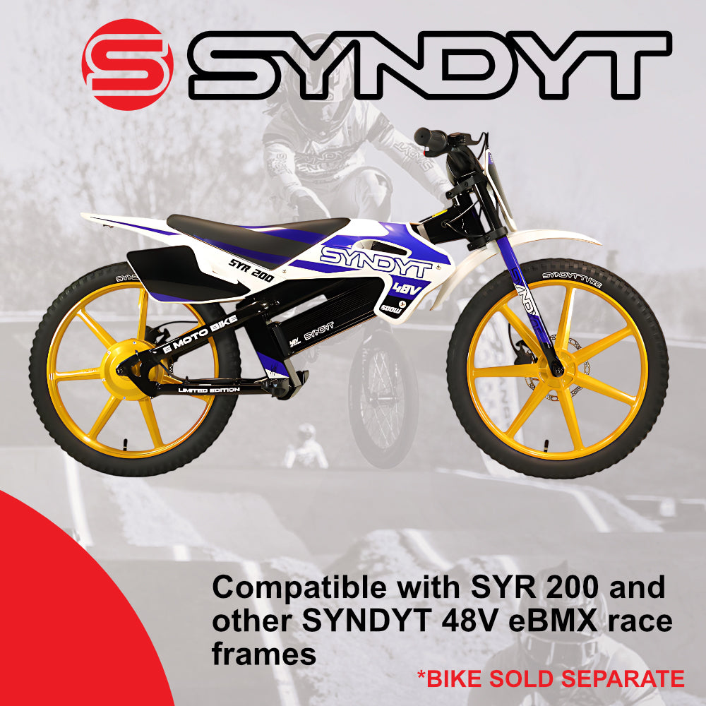 SYNDYT SYR 200 48V 5Ah Race Battery, Lithium-Ion Replacement Battery for SYNDYT SYR 200 and other SYNDYT 36V eBMX race platforms. Charge time gives 30-90minutes of runtime.