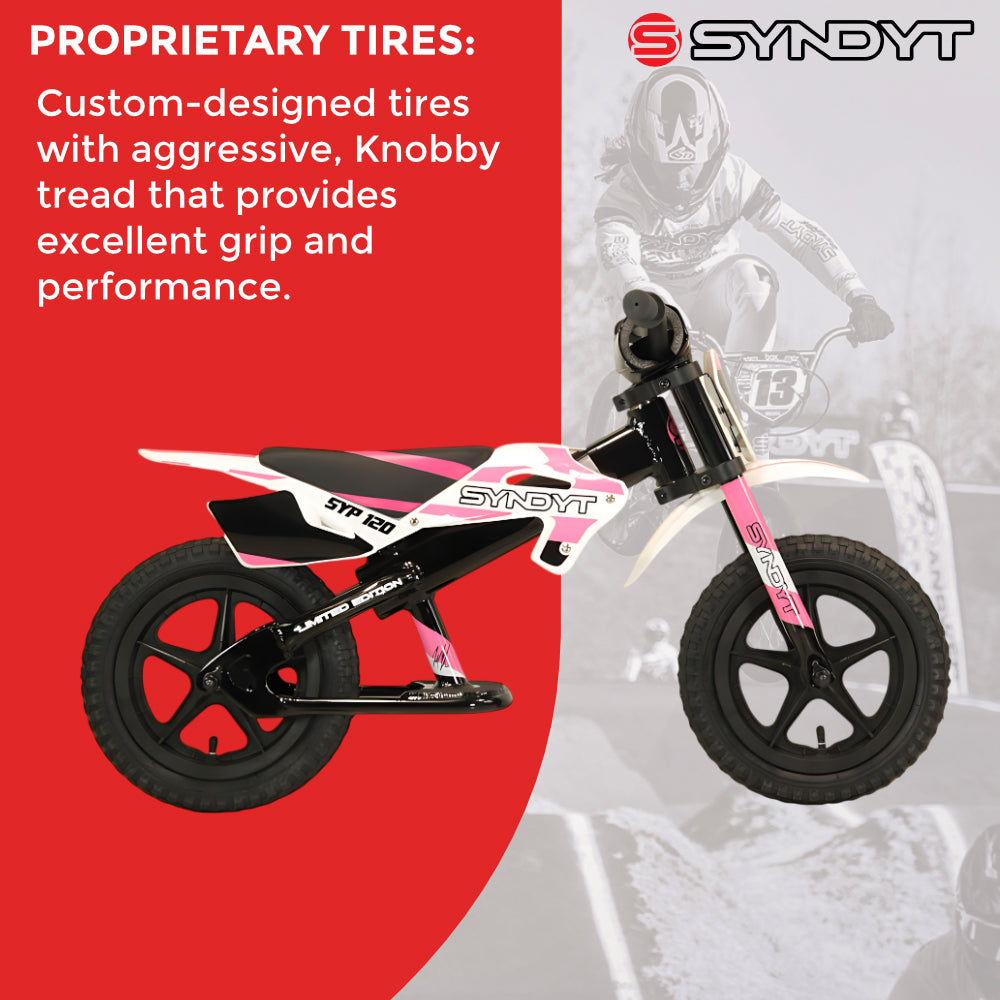 Syndyt SYP 120 12" Lightweight Balance Push Bike for Kids Ages 2-5 with 15" Seat and Lightweight, durable frame (Pink/White)