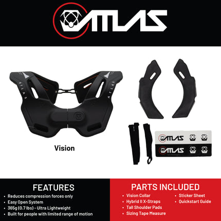 Atlas Brace Vision Anti-Compression Collar Neck Brace (Adult - Small/Medium) for Use In: Powersports, Offroad Racing, Motocross, Mountain Biking, and BMX (Black)