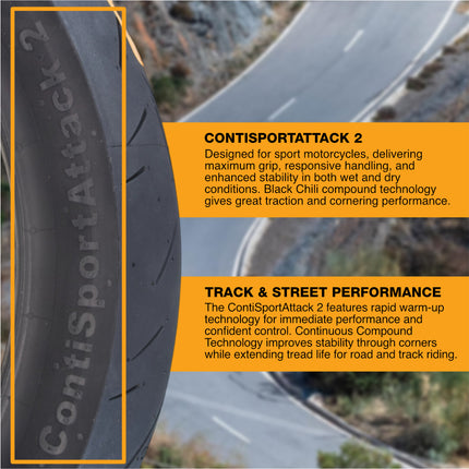 Continental ContiSportAttack 2 120/70ZR17 F & 160/60ZR17 R Sport Motorcycle Tire with Keychain