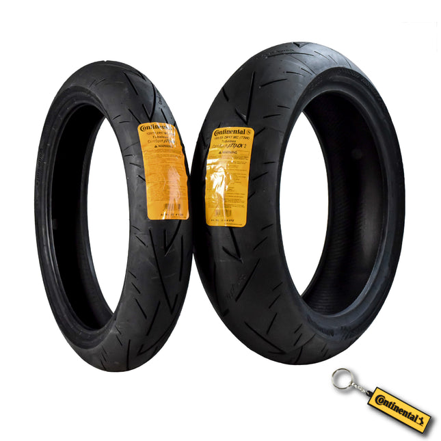 Continental ContiSportAttack 2 120/70ZR17 F & 180/55ZR17 R Sport Motorcycle Tire with Keychain