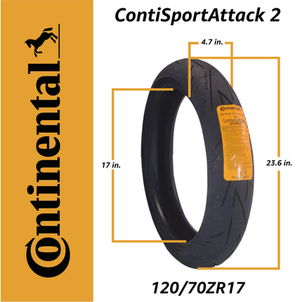 Continental ContiSportAttack 2 120/70ZR17 F & 180/55ZR17 R Sport Motorcycle Tire with Keychain