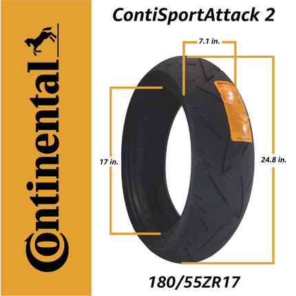 Continental ContiSportAttack 2 120/70ZR17 F & 180/55ZR17 R Sport Motorcycle Tire with Keychain