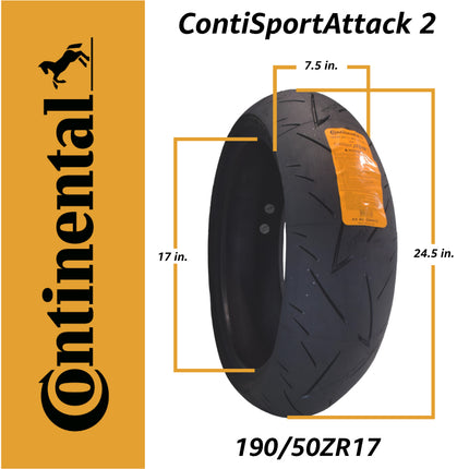 Continental ContiSportAttack 2 120/70ZR17 F & 190/50ZR17 R Sport Motorcycle Tire with Keychain