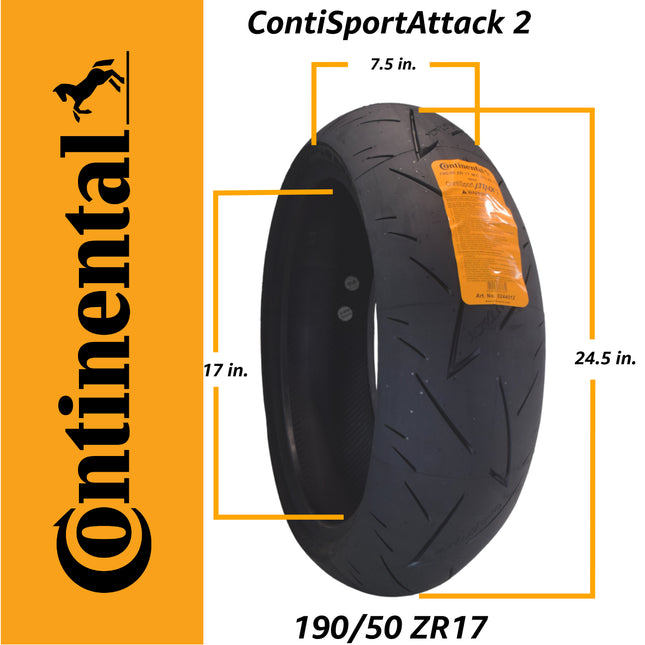 Continental ContiSportAttack 2 120/70ZR17 F & 190/50ZR17 R Sport Motorcycle Tire with Keychain
