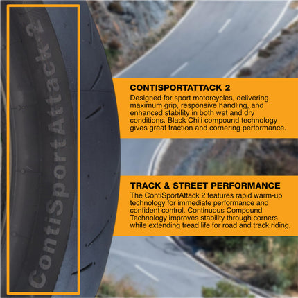 Continental ContiSportAttack 2 120/70ZR17 F & 190/50ZR17 R Sport Motorcycle Tire with Keychain