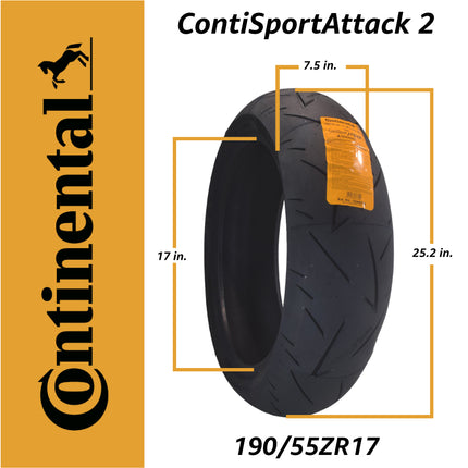 Continental ContiSportAttack 2 120/70ZR17 F & 190/55ZR17 R Sport Motorcycle Tire with Keychain