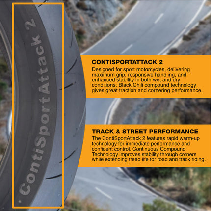 Continental ContiSportAttack 2 120/70ZR17 F & 190/55ZR17 R Sport Motorcycle Tire with Keychain