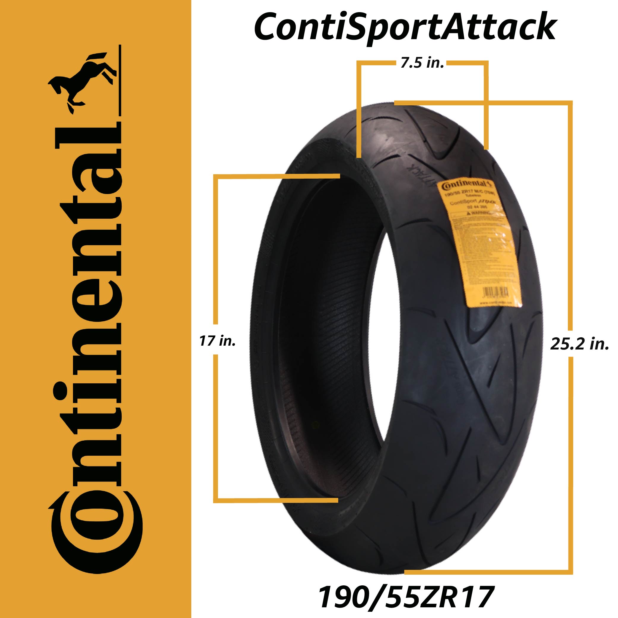 Continental ContiSportAttack  190/55ZR17 Rear Motorcycle Tire - High Performance Sport Touring Radial Tire for Street Bikes 190/55-17