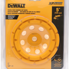 DEWALT DW4777 5-Inch Double Row Diamond Cup Grinding Wheel for Concrete, Masonry, and Stone – Fits 5/8"-11 Arbor Angle Grinders