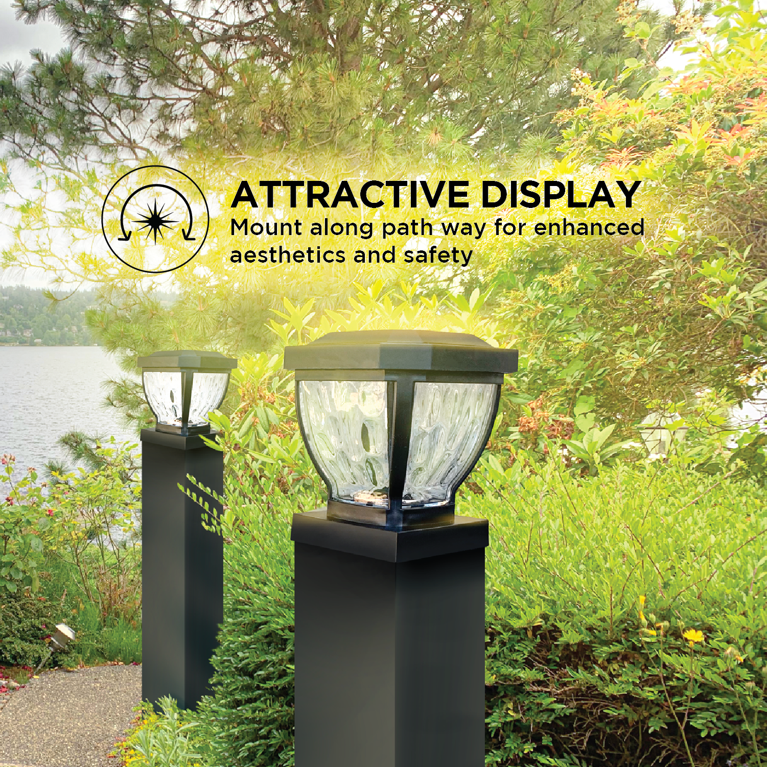 Home Zone Security Decorative Outdoor Solar Post Lights Black No Wiring 2 Set