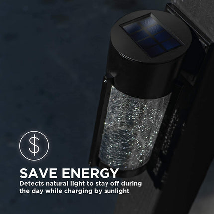 Home Zone Security Black Outdoor Decorative Solar LED Wall Light - Warm 3000K Crackle Glass for Entryway, Doorway, Porch, & Patio (2 Pack)