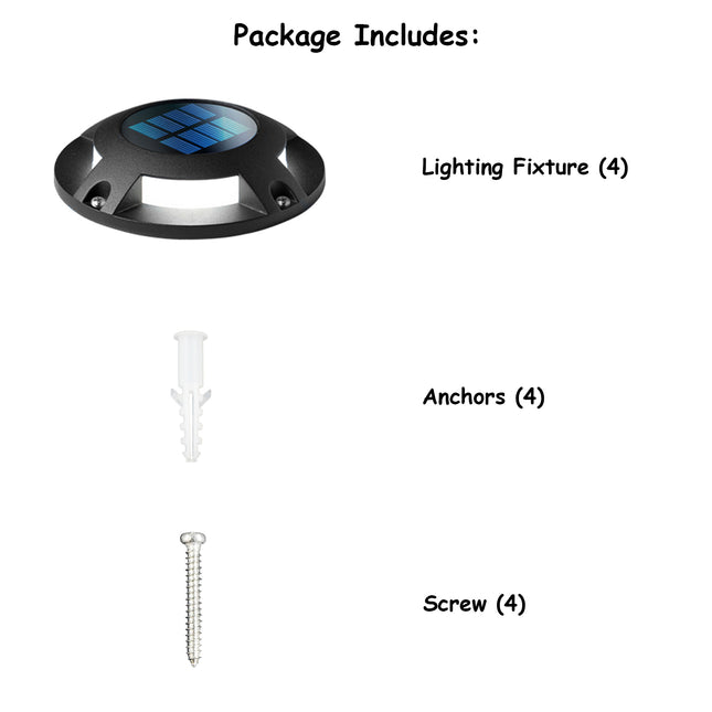 Home Zone Security Deck & Stair Solar Light Weatherproof No Wiring Black 4 Set