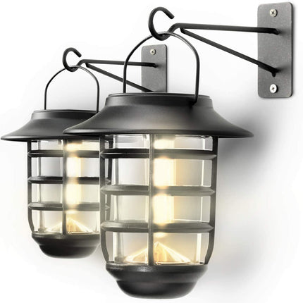 Home Zone Security Solar Decorative Glass Wall Lantern Light No Wiring 2 Set