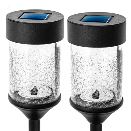 Home Zone Security Black Outdoor Solar Pathway Light - 5000K Crackle Glass Rotating LED Path Lights for Walkway, Yard, & Garden (2 Pack)