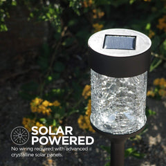 Home Zone Security Black Outdoor Solar Pathway Light - 5000K Crackle Glass Rotating LED Path Lights for Walkway, Yard, & Garden (2 Pack)